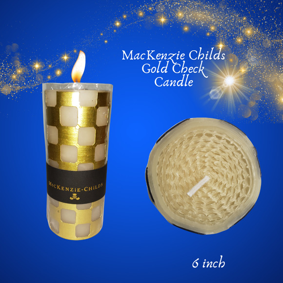 MacKenzie Childs Gold Check Candle 6" Tall Beeswax Retired - Picture 1 of 4